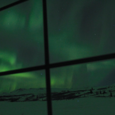 northern lights out the cabin window